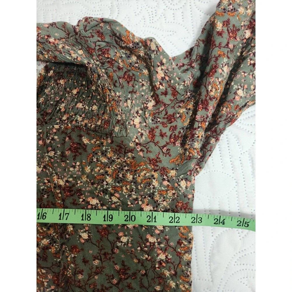Bohemian Babydoll Top Womens XL Floral Tie V Neck Blouse Romantic Cottage Core